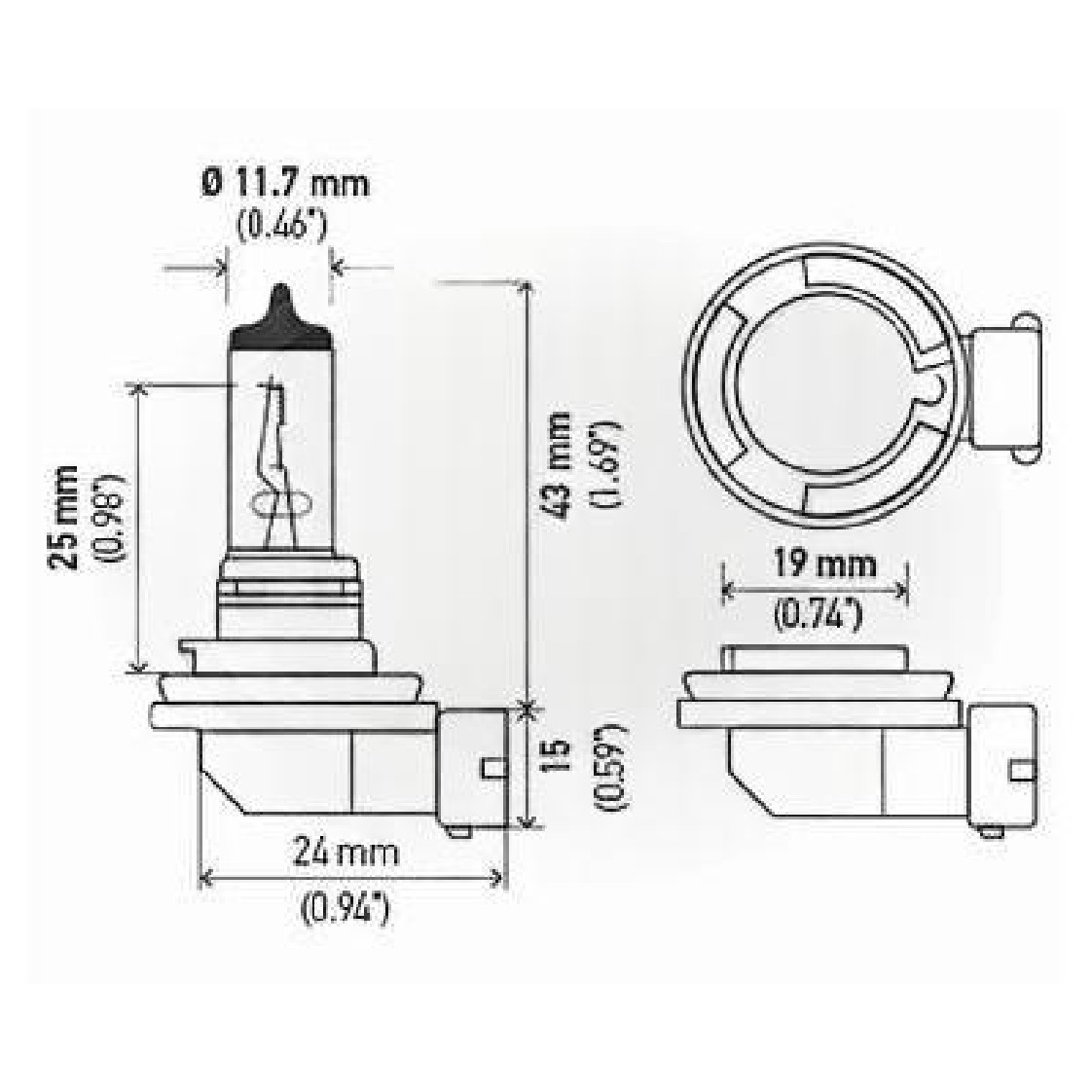 Lâmpada Neblina Farol Alto Baixo H8 12V 35W PGJ19-1 - Hella - H8