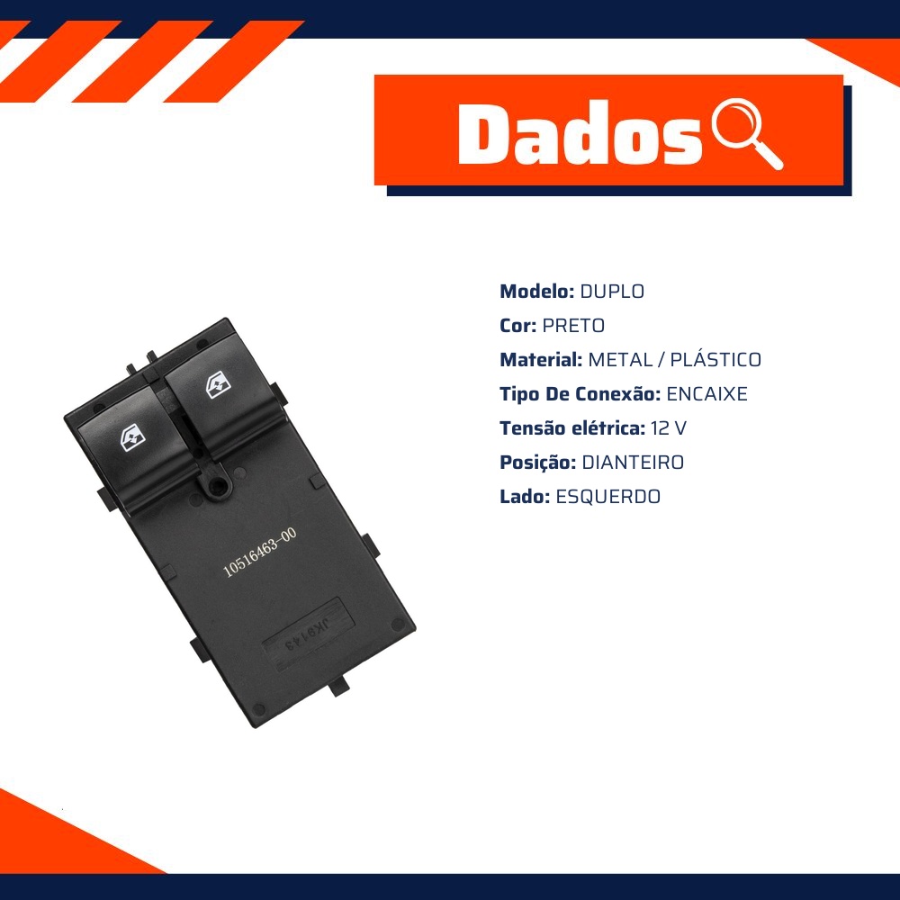 Interruptor Vidro Duplo Esq Diant - Kostal - 10516463