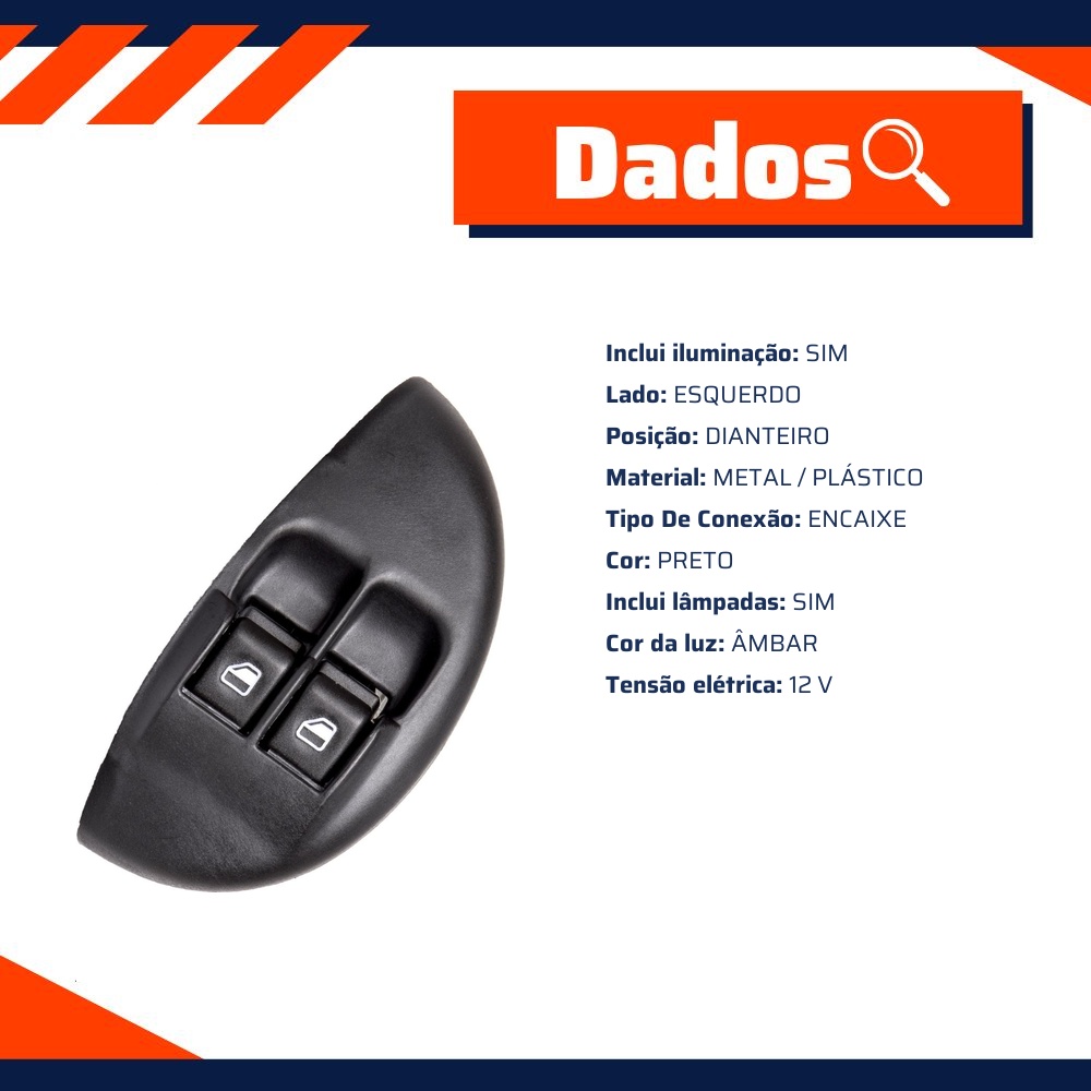 Interruptor do Vidro Elétrico Duplo Dianteiro Esquerdo para Fiat Palio - Kostal - 3731660