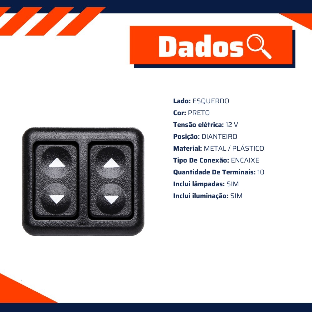 Interruptor do Vidro Elétrico Duplo Dianteiro Esquerdo para Ford Escort e Verona - Kostal - 3900100