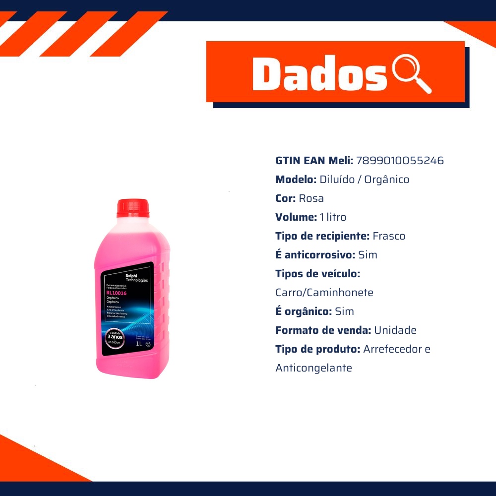 Aditivo para Radiador Pronto para Uso Rosa Orgânico Anticorrosivo 1 Litro - Delphi - RL10016