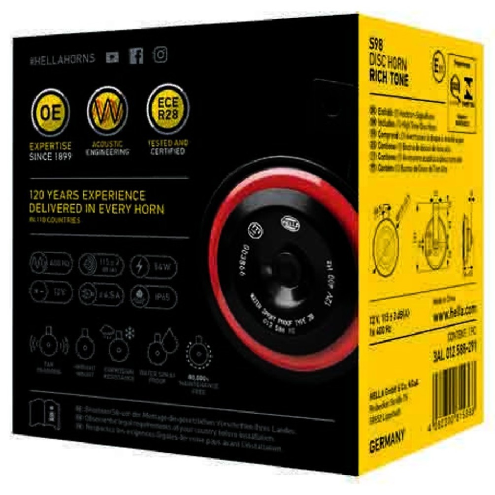 Buzina Individual Disco Bibi 12v 400hz 2 Terminais - Hella - 3AL012588291