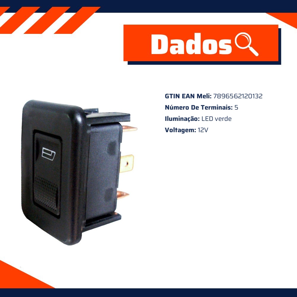Interruptor de Vidro Elétrico Individual 12V - DNI - 2013