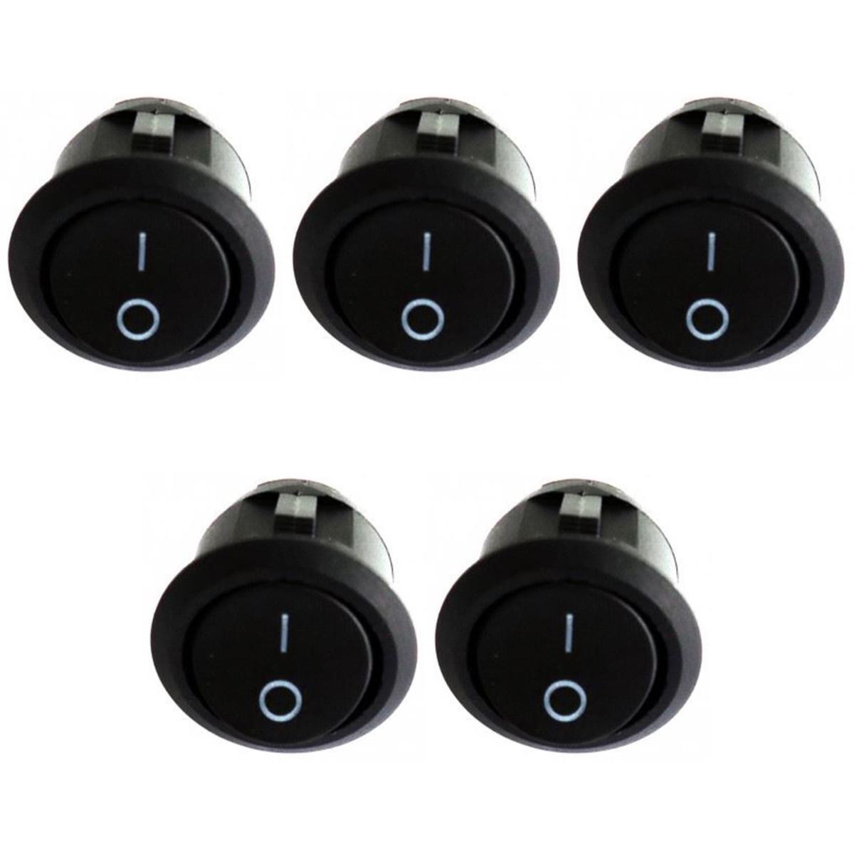 Kit 5 Chave Gangorra Universal ON/OFF Redonda Preta 80W - DNI - 2186