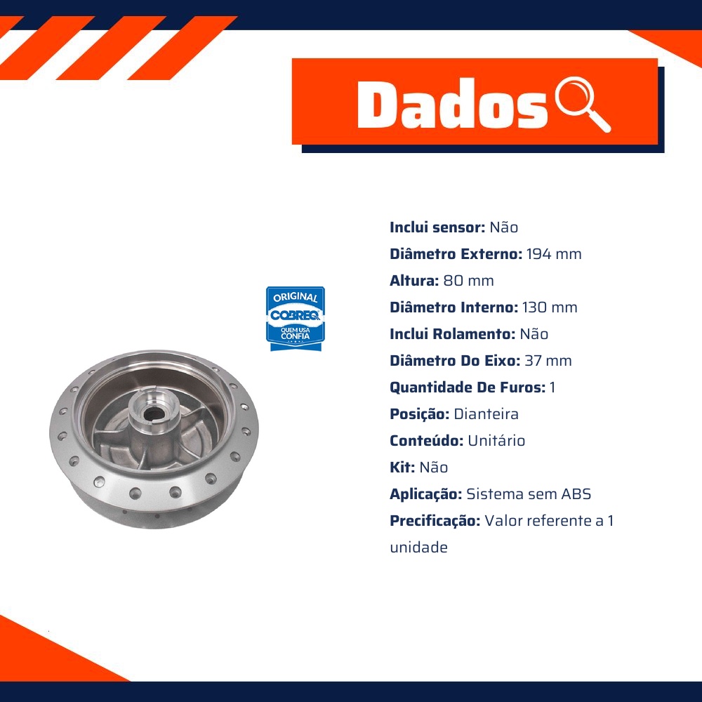 Cubo de Roda Dianteiro para Honda Biz 125 - Cobreq - 0022-CB