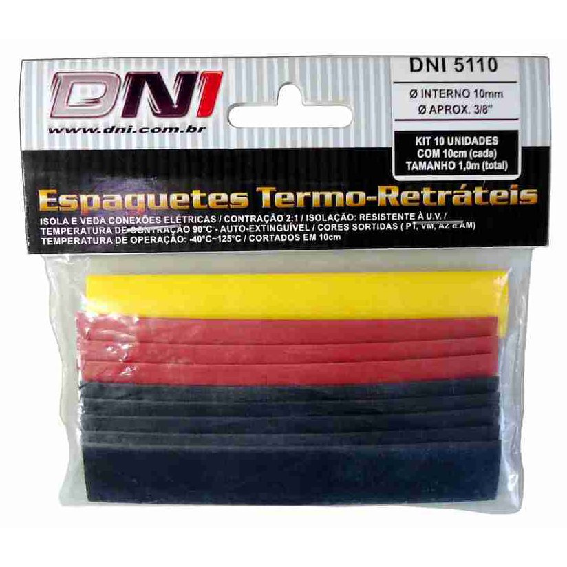 Espaguete Termo-retrátil 10mm Contração 2:1 Kit 10 Peças - DNI - 5110
