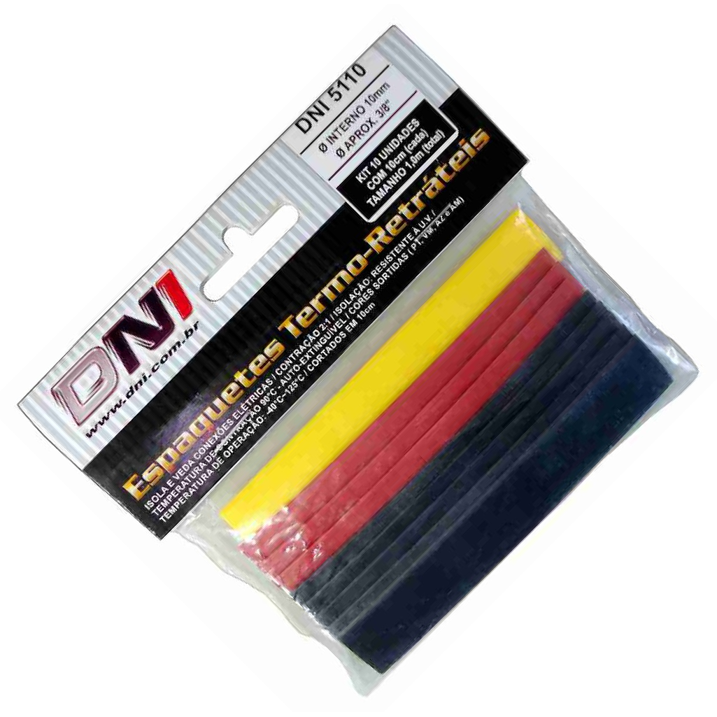 Espaguete Termo-retrátil 10mm Contração 2:1 Kit 10 Peças - DNI - 5110