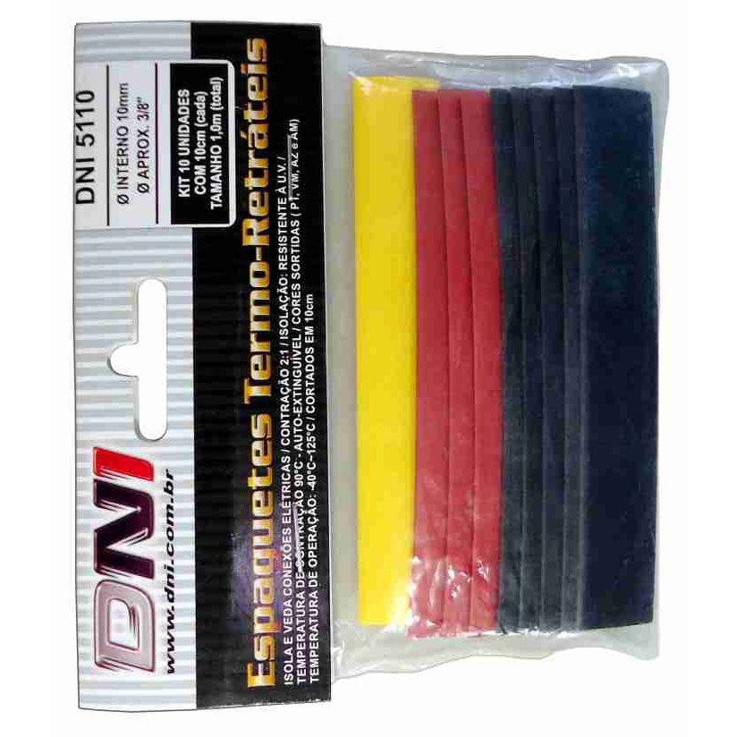 Espaguete Termo-retrátil 10mm Contração 2:1 Kit 10 Peças - DNI - 5110