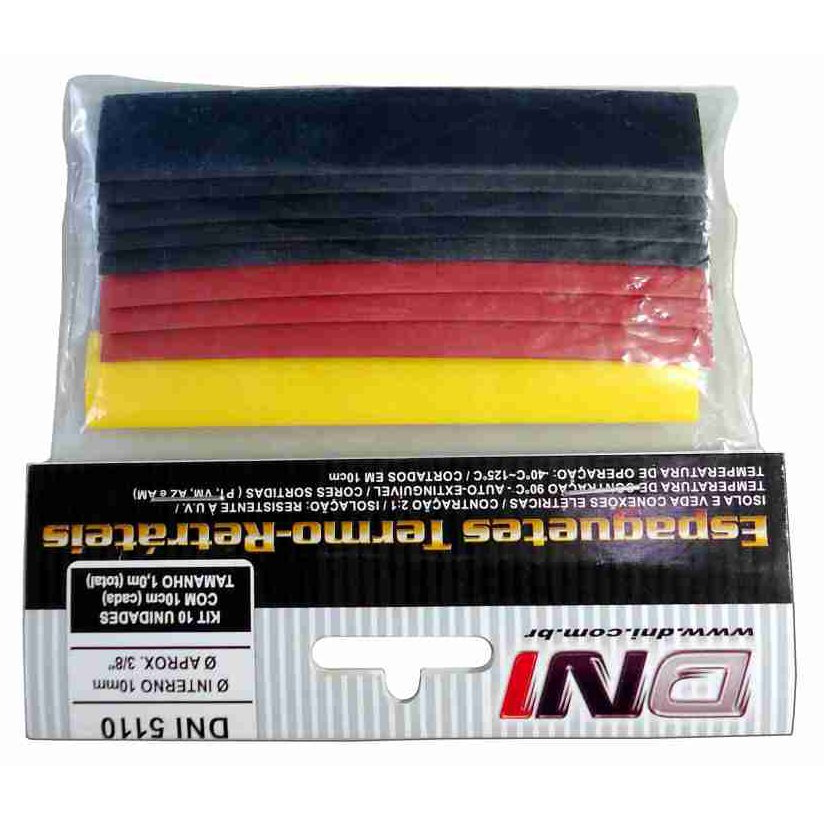 Espaguete Termo-retrátil 10mm Contração 2:1 Kit 10 Peças - DNI - 5110