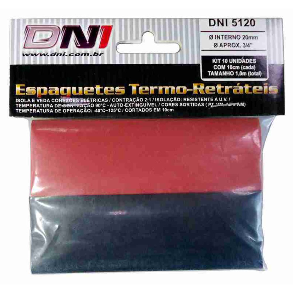 Espaguete Termo-retrátil 20mm Contração 2:1 Kit 10 Peças - DNI - 5120