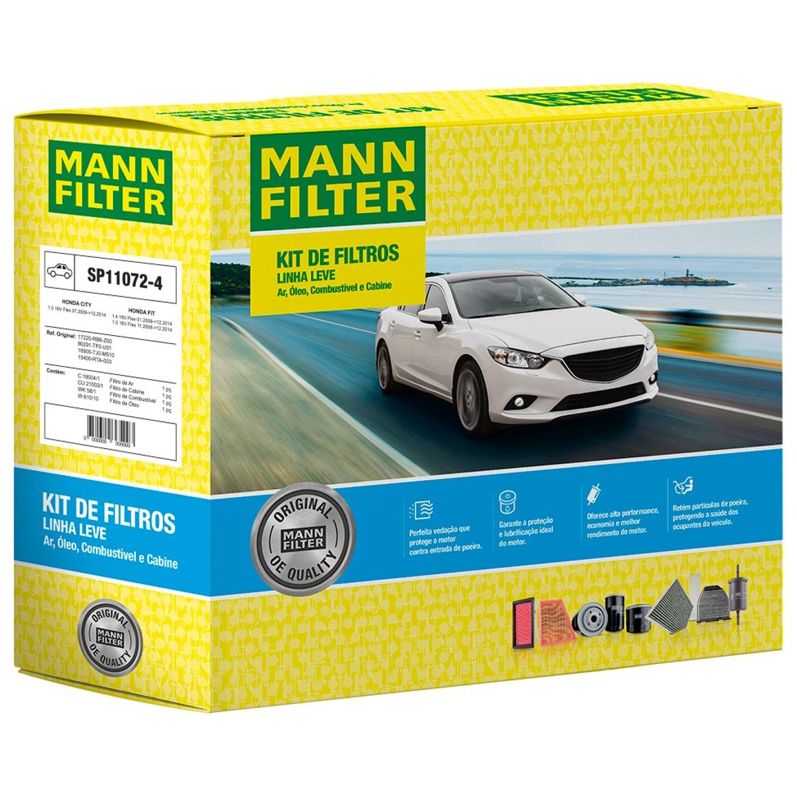 Kit de Filtros Ar Cabine Combustível Óleo para Honda City e FIT - Mann-Filter - SP11072-4