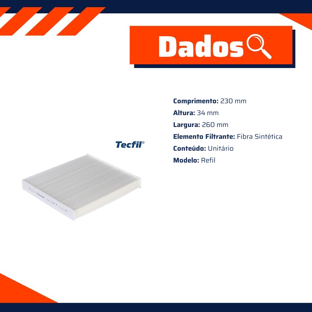 Filtro de Ar da Cabine Refil para Hyundai Santa Fé - Tecfil - ACP985