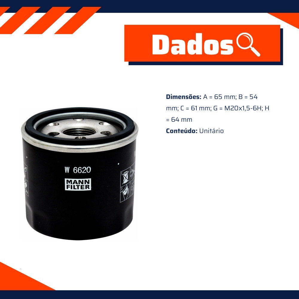Filtro Blindado de Óleo Lubrificante para Renault Kwid - Mann-Filter - W6620
