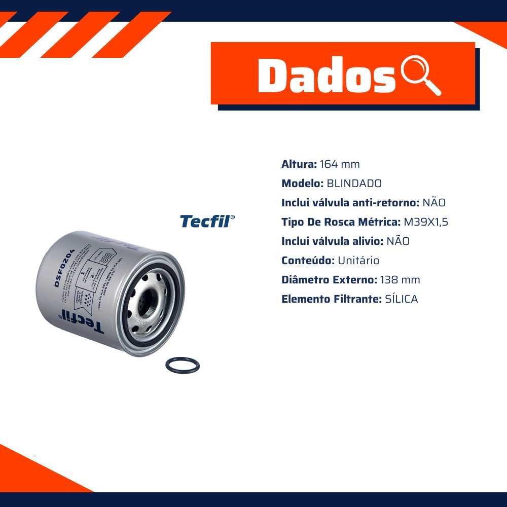 Filtro Secador do Ar Comprimido - Tecfil - DSF0204