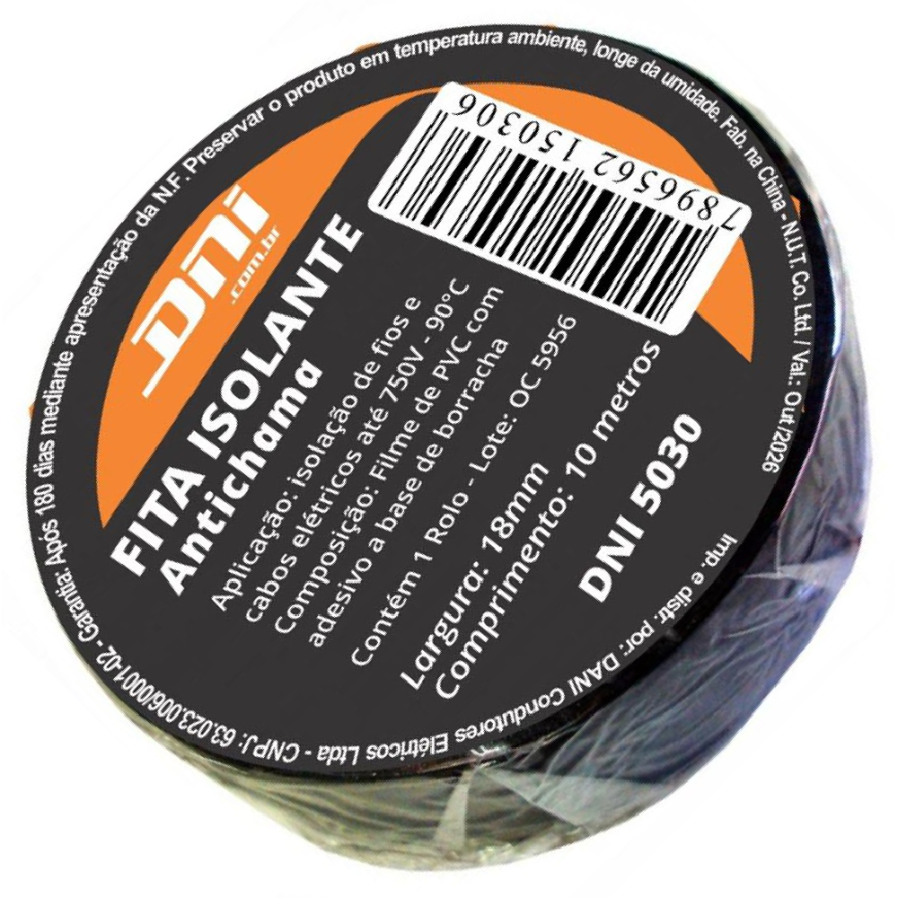Fita Isolante em PVC Preta Rolo 10 Metros - DNI - 5030