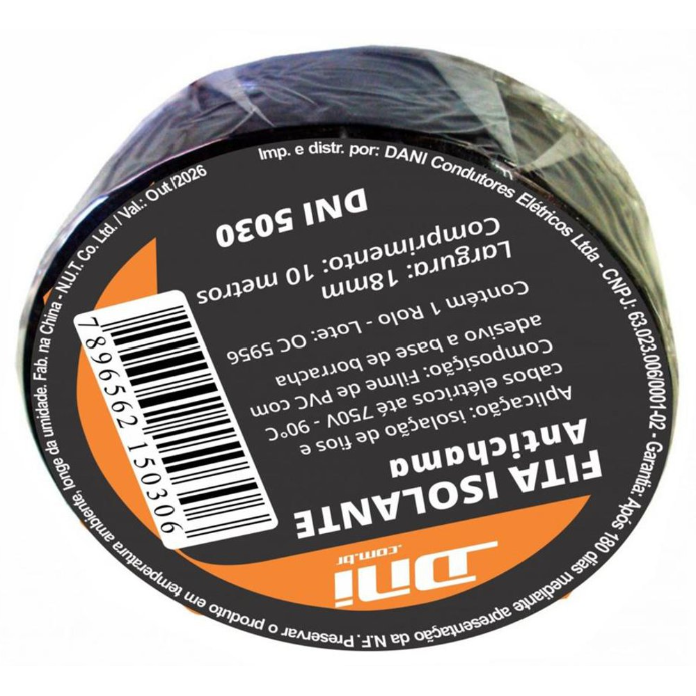 Fita Isolante em PVC Preta Rolo 10 Metros - DNI - 5030