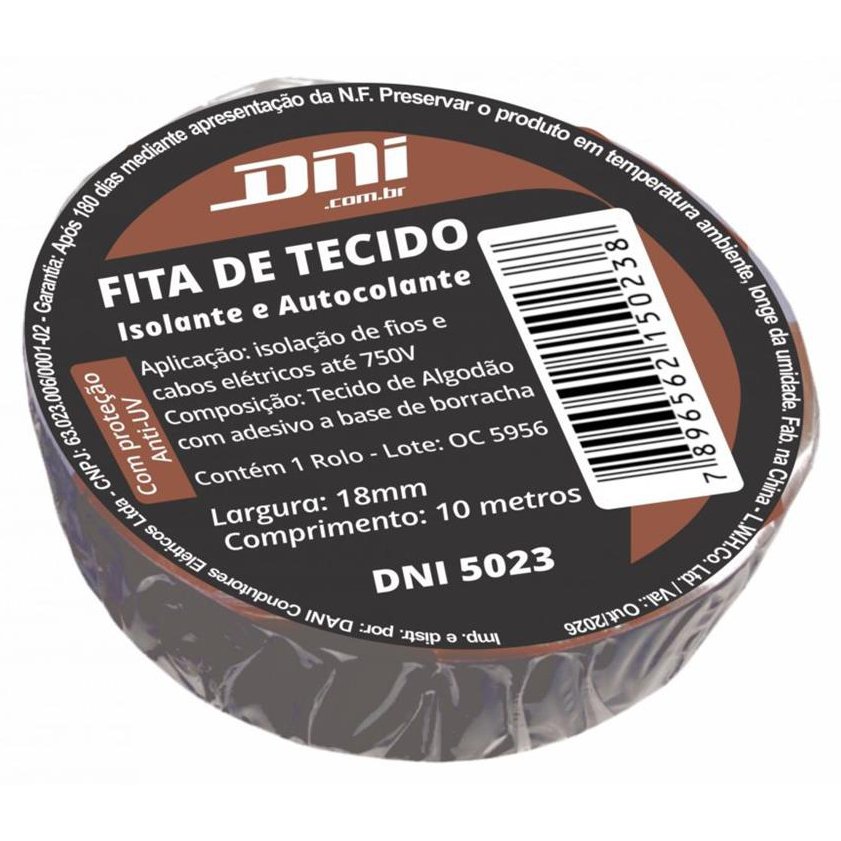 Fita de Tecido Autocolante Preta Rolo 10 Metros - DNI - 5023