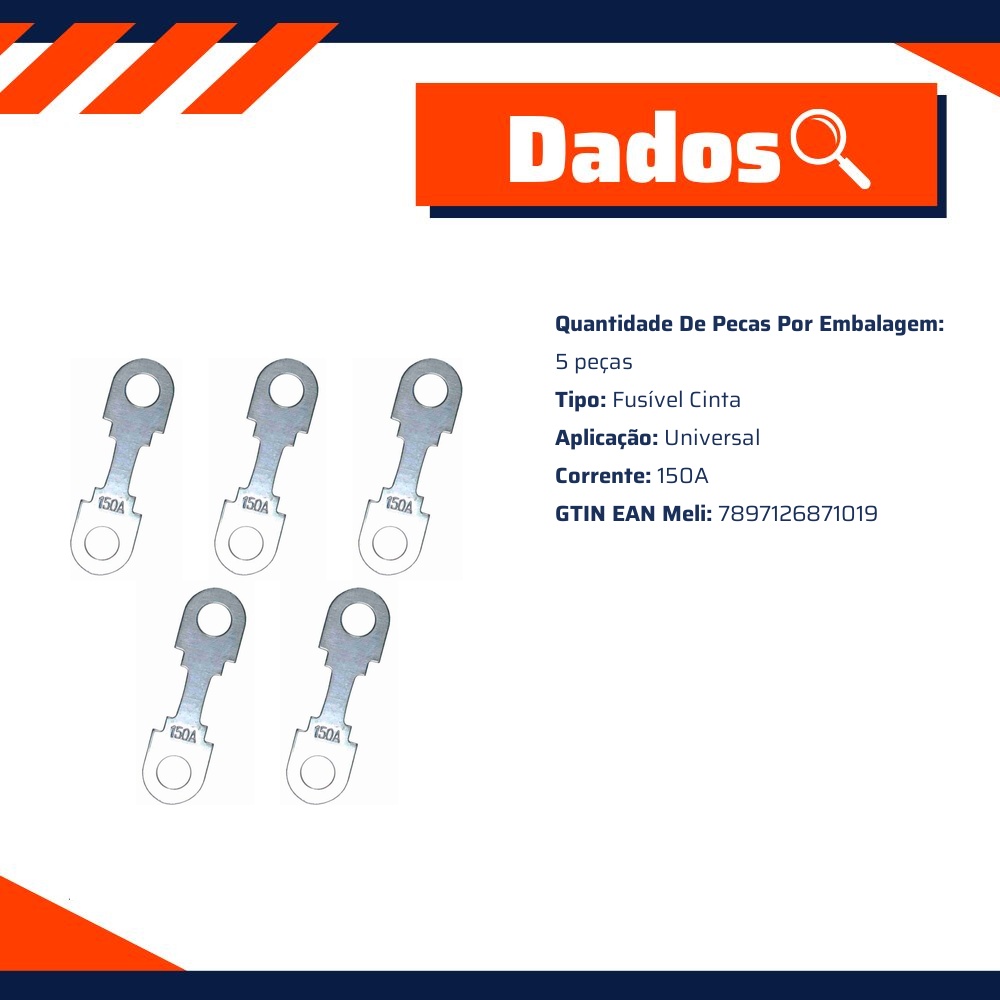 Kit 5 Fusível Cinta 150A Universal - DNI - 323150