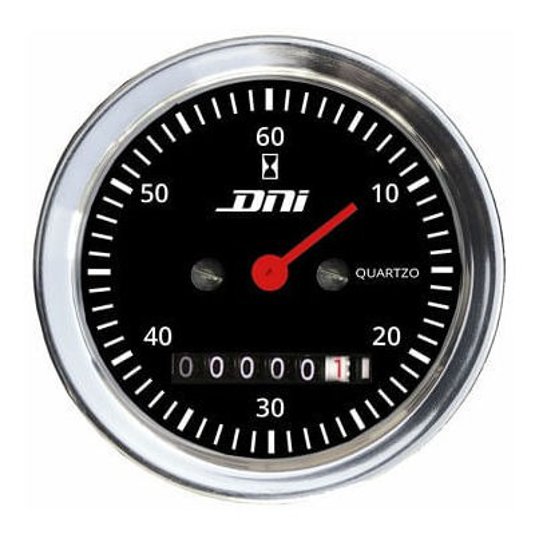 Horímetro Fundo Preto Aro Cromado com Iluminação 52mm Bivolt Universal - DNI - 4504