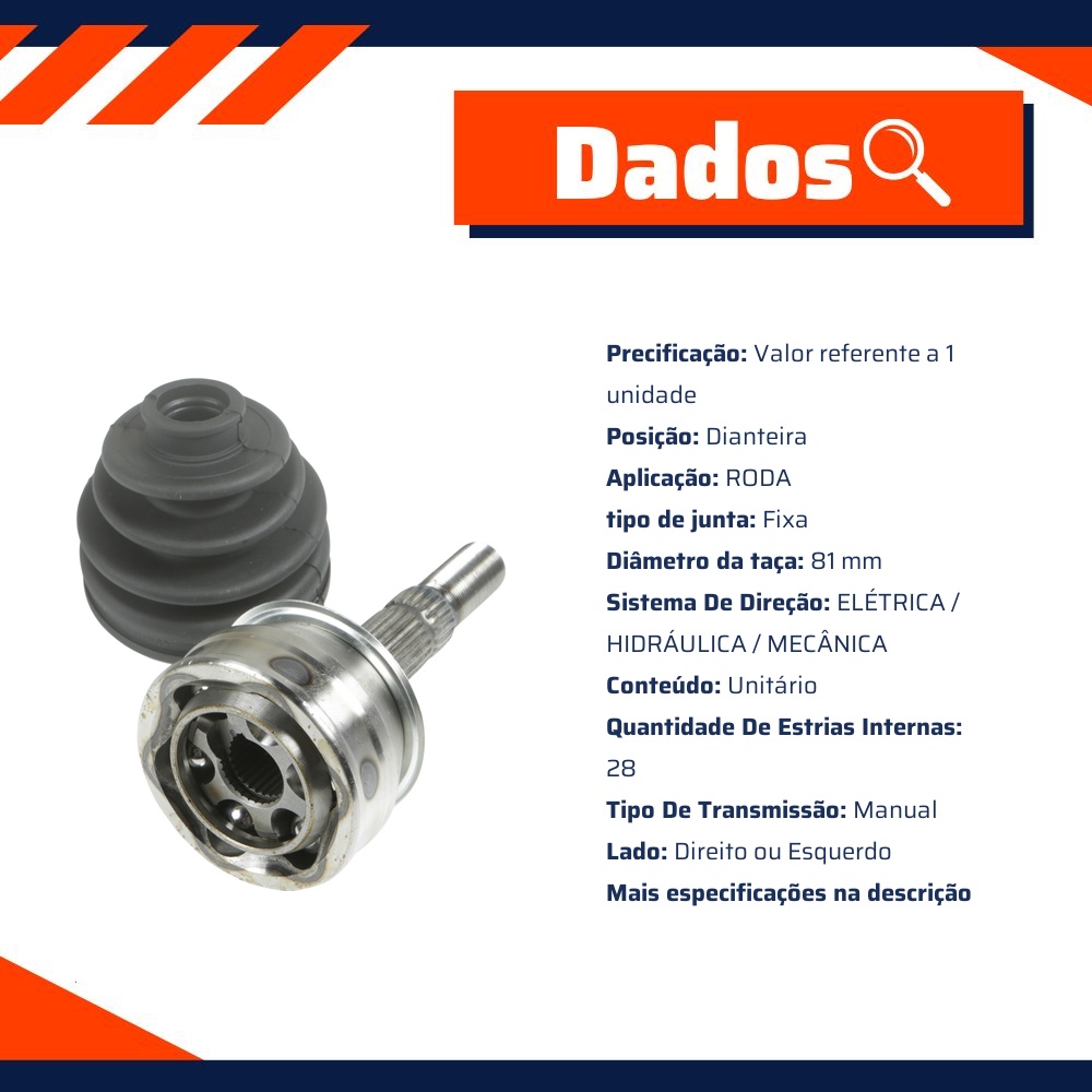 Kit junta homocinética Dianteira Modelo Fixa - Volda - HC003