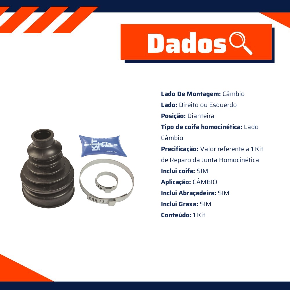 Kit de Coifas da Homocinética do Lado do Câmbio com Trizeta para Volkswagen Jetta e Jetta Variant - Kit & Cia - 40916