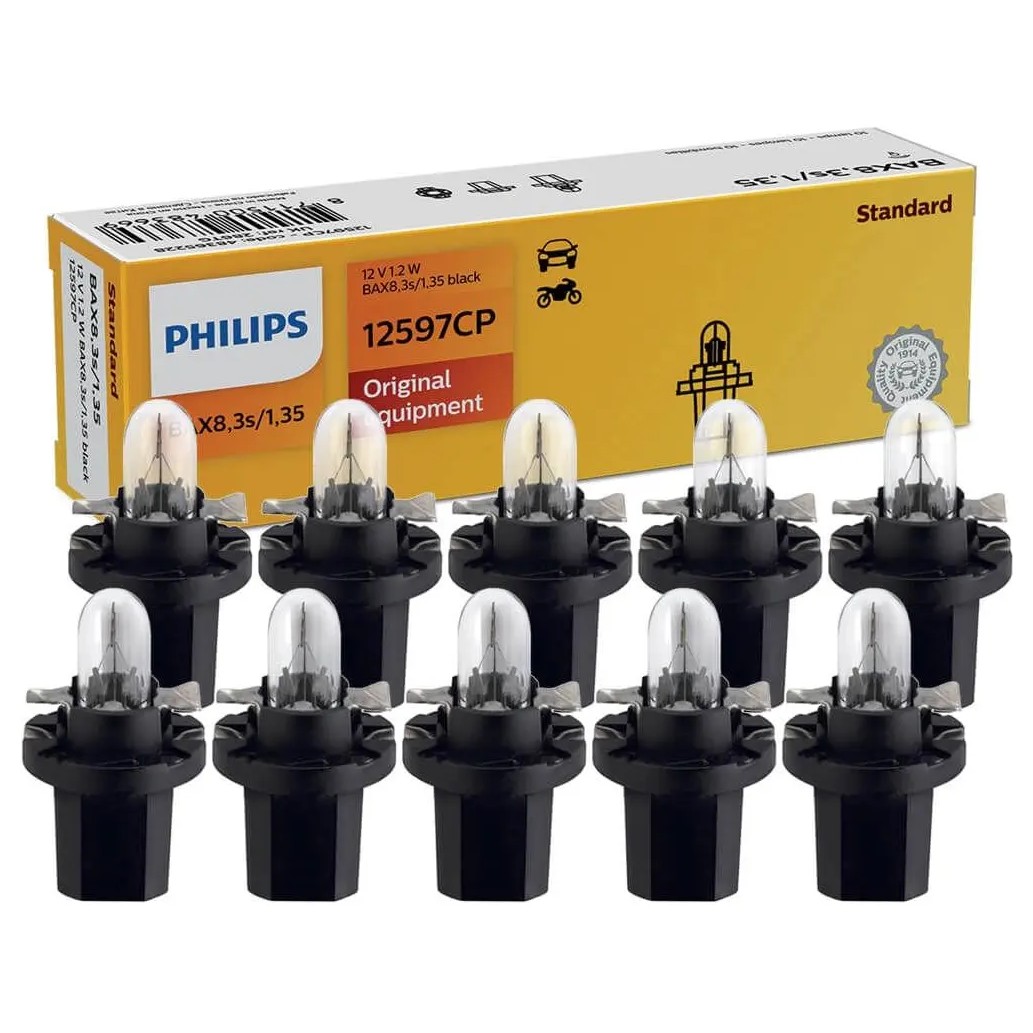 10 Lâmpadas da Luz de Freio Amarela 12V BAX<W2X4,6D<W1.2W - Philips - 12597CP