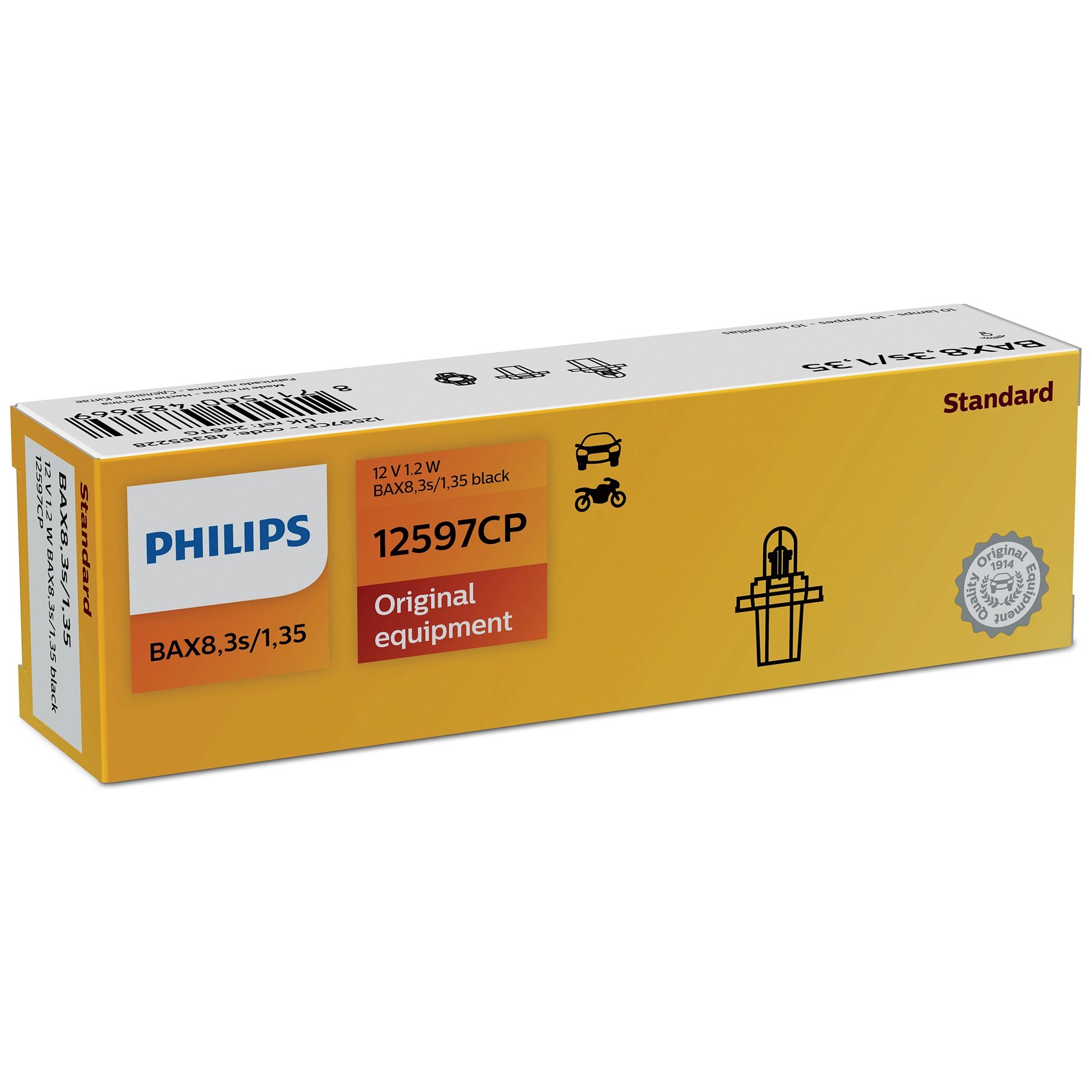 10 Lâmpadas da Luz de Freio Amarela 12V BAX<W2X4,6D<W1.2W - Philips - 12597CP
