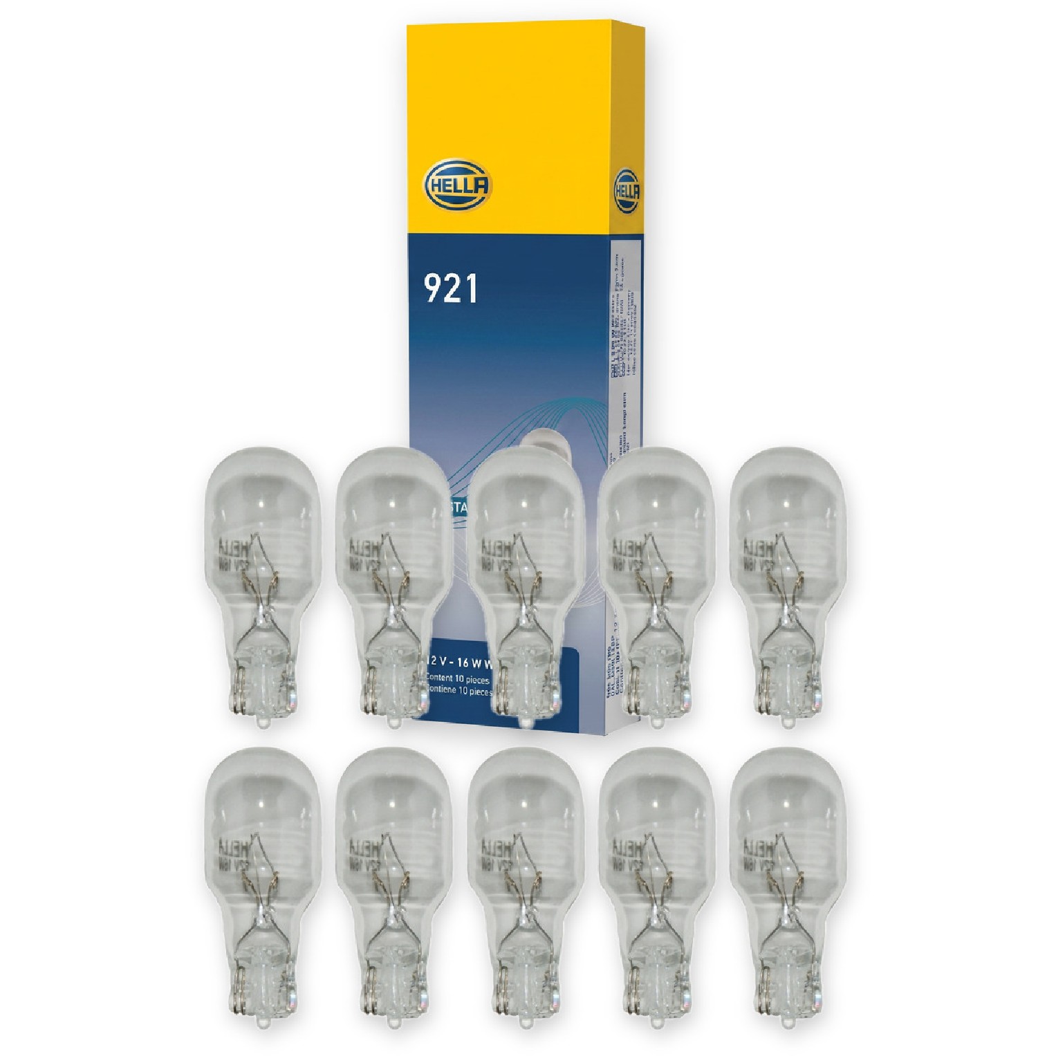 Kit 10 Lâmpadas Posição W16W 12V 16W Halógena - Hella - 921