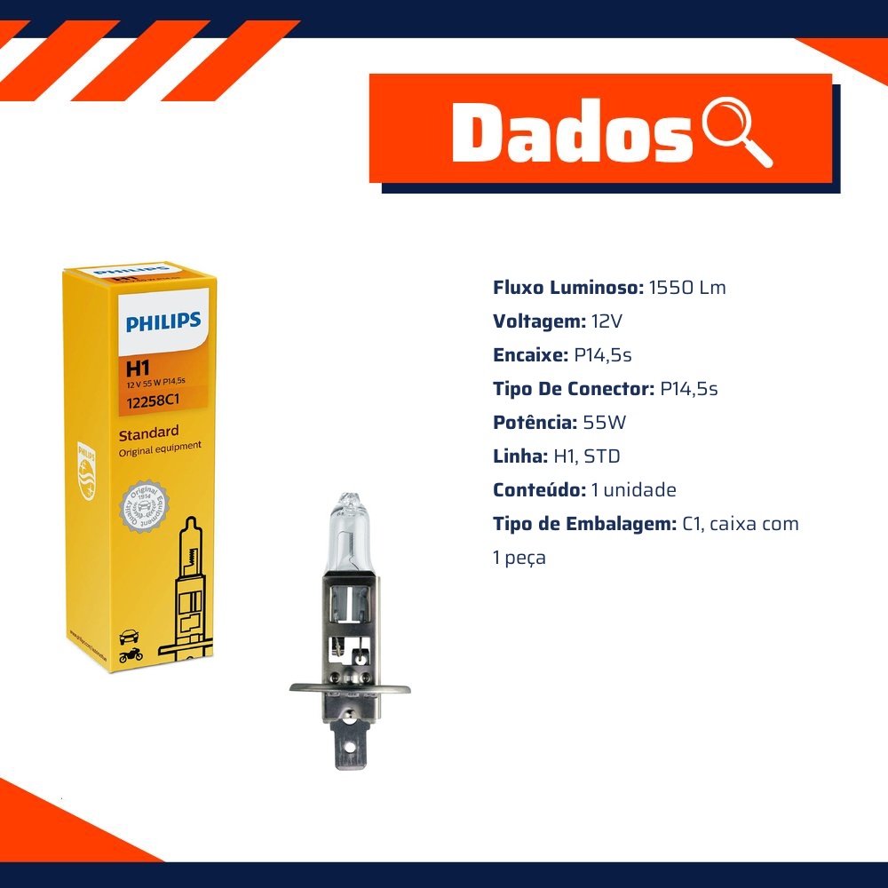 Lâmpada do Farol de Neblina H1 55W - Philips - 12258C1