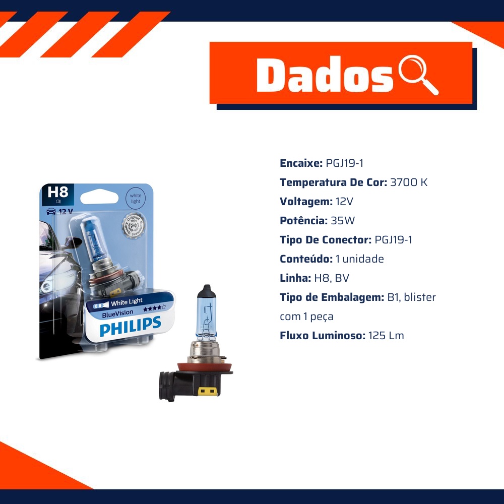 Lâmpada de Neblina H8 35W 12V PGJ19-1 - Philips - 12360BV+B1