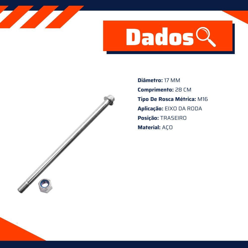 Eixo da Roda Traseira M16 28Cm para Honda NXR 125 BROS e NXR 150 BROS - Danidrea - 06815