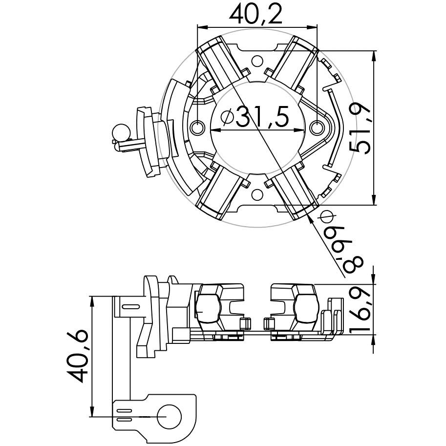 Porta Escovas para Motor de Partida com 4 Escovas - Unifap - 1.271/4