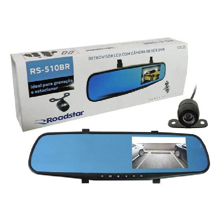 Retrovisor Interno com Tela 4.3 Polegadas e Câmera Embutida - Roadstar - RS-510BR