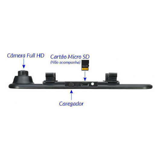 Retrovisor Interno com Tela 4.3 Polegadas e Câmera Embutida - Roadstar - RS-510BR