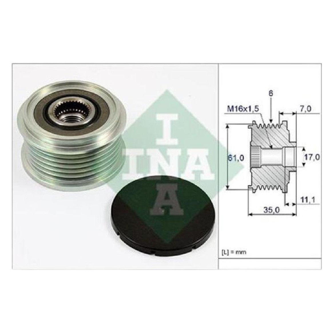 Roda Livre do Alternador Diâmetro 17mm para Fiat Ducato e Ford Mondeo - INA - 535 0022 10
