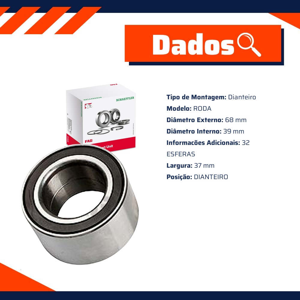 Rolamento de Roda Dianteiro 32 Esferas 37 mm - FAG - 540733CA