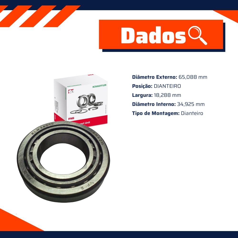 Rolamento de Roda Dianteiro - FAG - KLM48548.LM48510