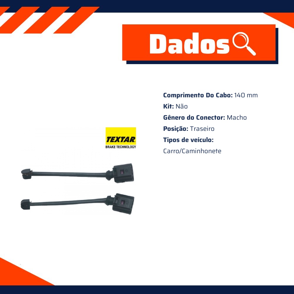 Sensor de Desgaste de Pastilha de Freio Traseiro com Cabo de 140mm - Textar - 98045400
