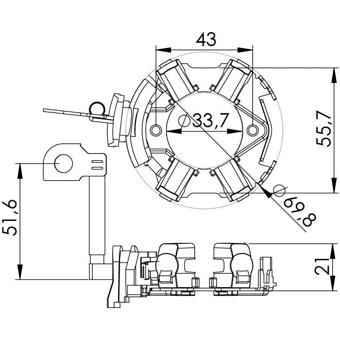 Porta Escovas para Motor de Partida com 4 Escovas - Unifap - 1.225/4