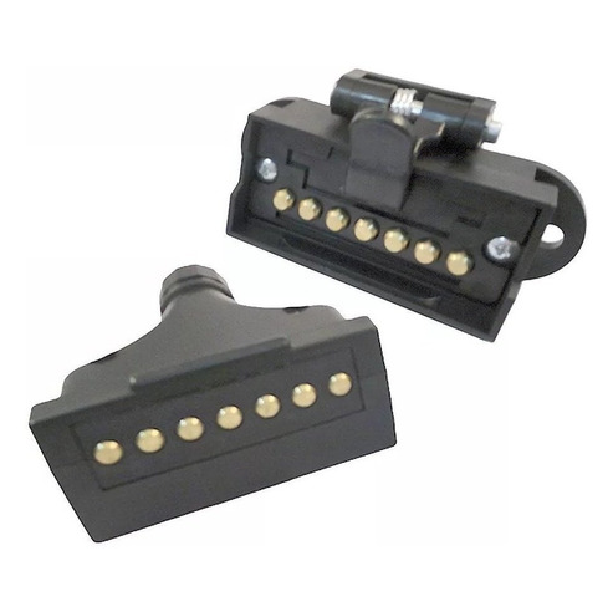 Conjunto de Tomada Fixa e Móvel 7 Polos Nylon Retangular 12/24v - DNI - 8302