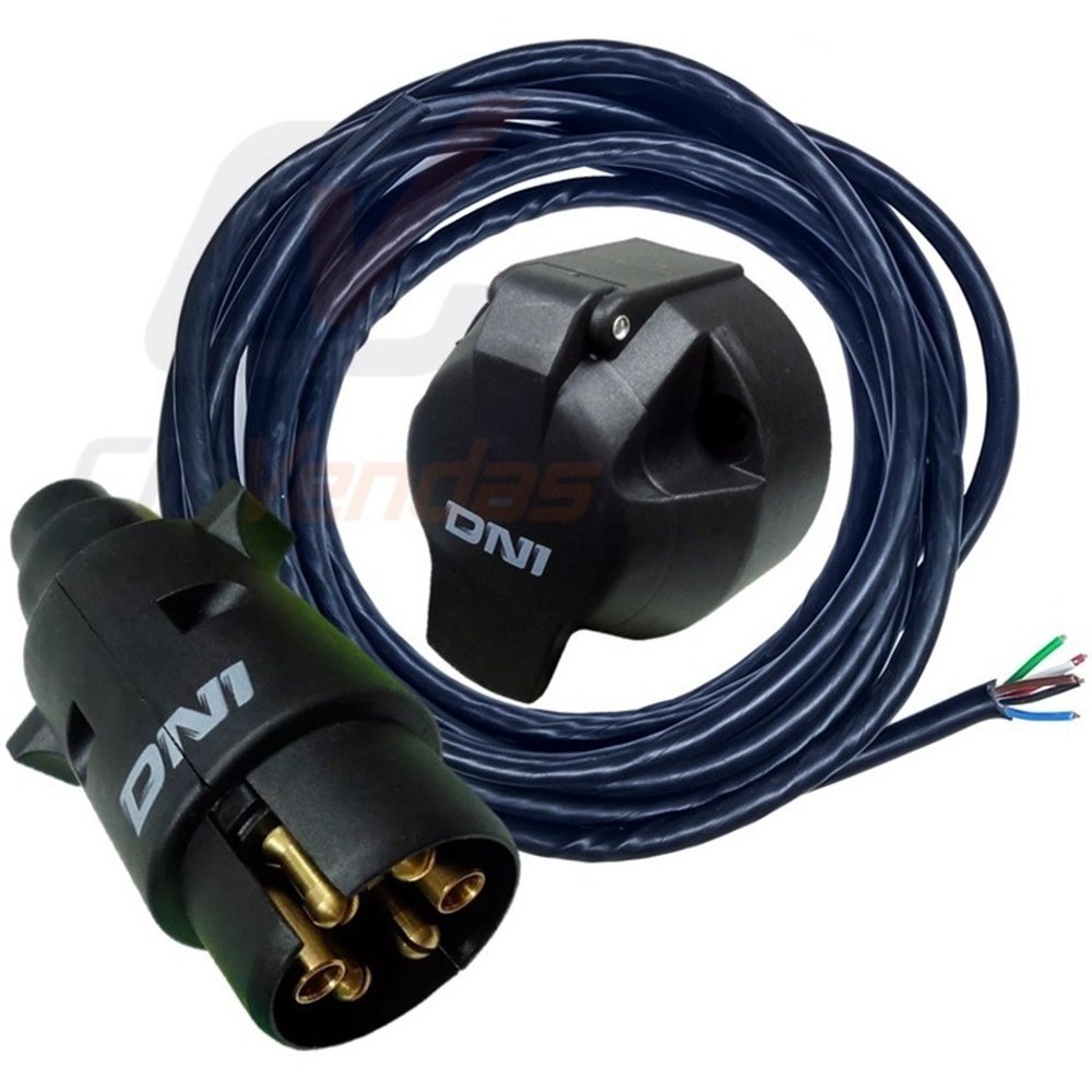 Kit de Tomada Elétrica com Cabo 6x1 5m para Engate 6 Polos em Nylon Preto - DNI - 8359