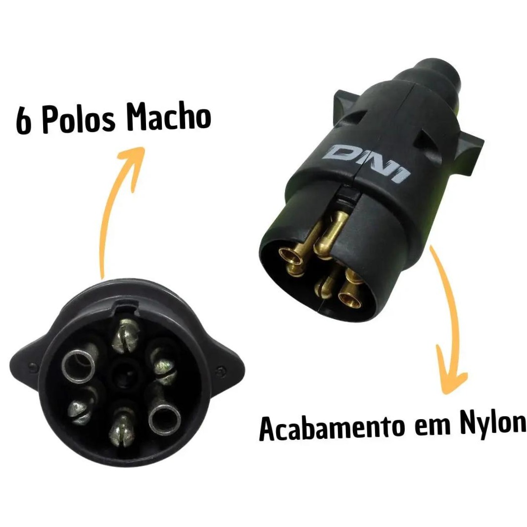 Tomada Móvel de Engate Macho 6 Polos em Nylon - DNI - 8380