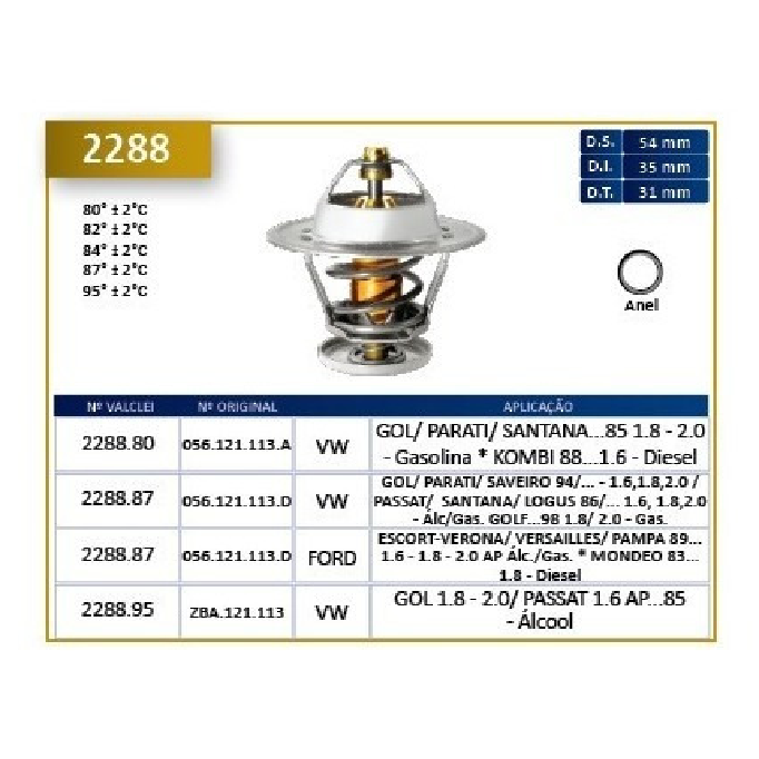 Válvula Termostática para Volkswagen Gol e Passat - Valclei - 2288.95