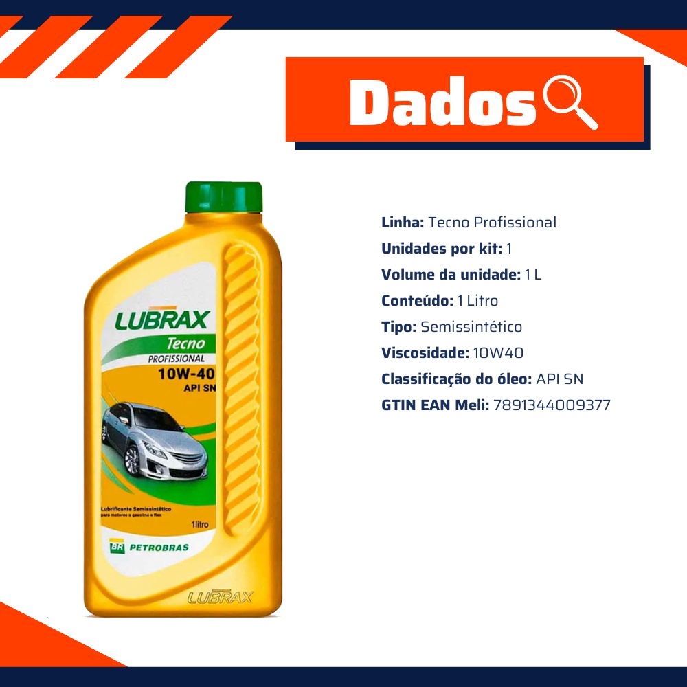 Óleo de Motor 10W40 TECNO API SN Semissintético 1L - Lubrax