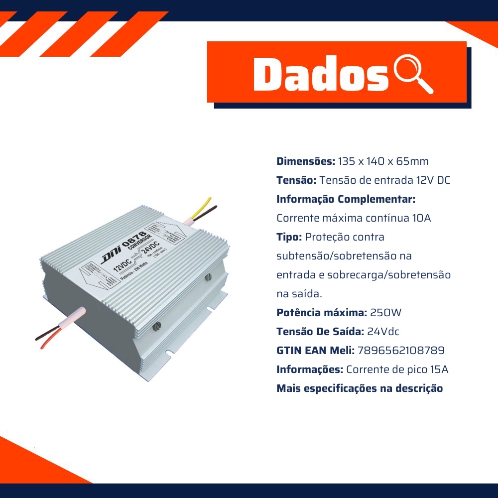 Conversor de Tensão 12V para 24V 250W - DNI - 0878