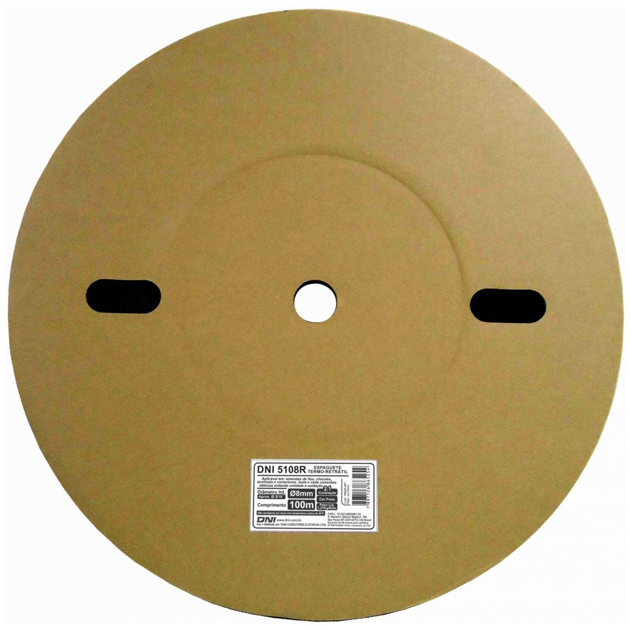 Espaguete Termo Retrátil 8mm Contração 2:1 - 100m DNI - 5108R
