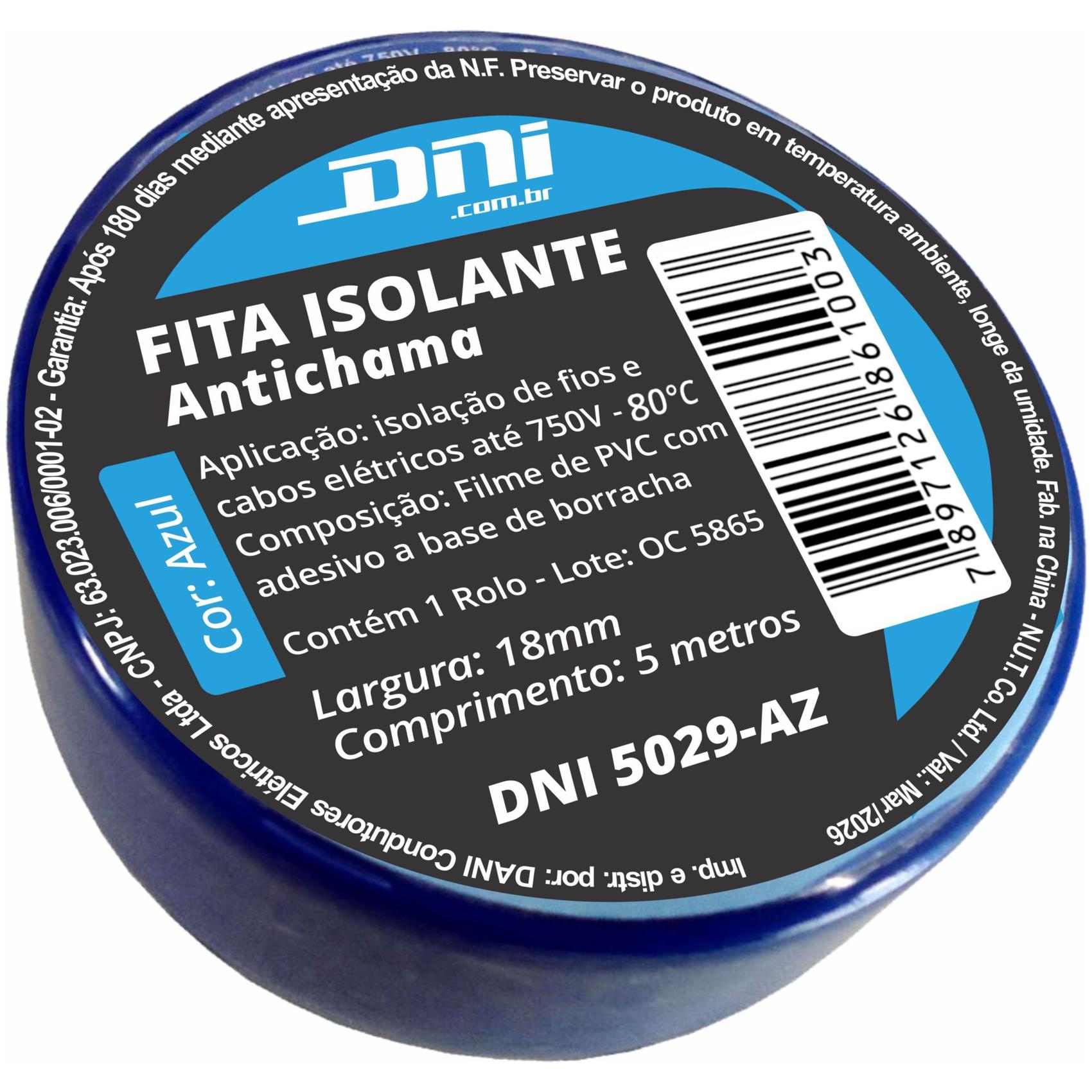 Fita Isolante em PVC Azul Rolo 5 Metros - DNI - 5029-AZ