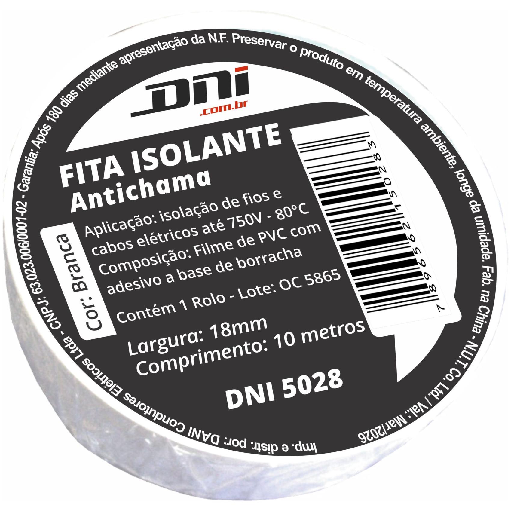 Fita Isolante em PVC Branca Rolo 10 Metros - DNI - 5028
