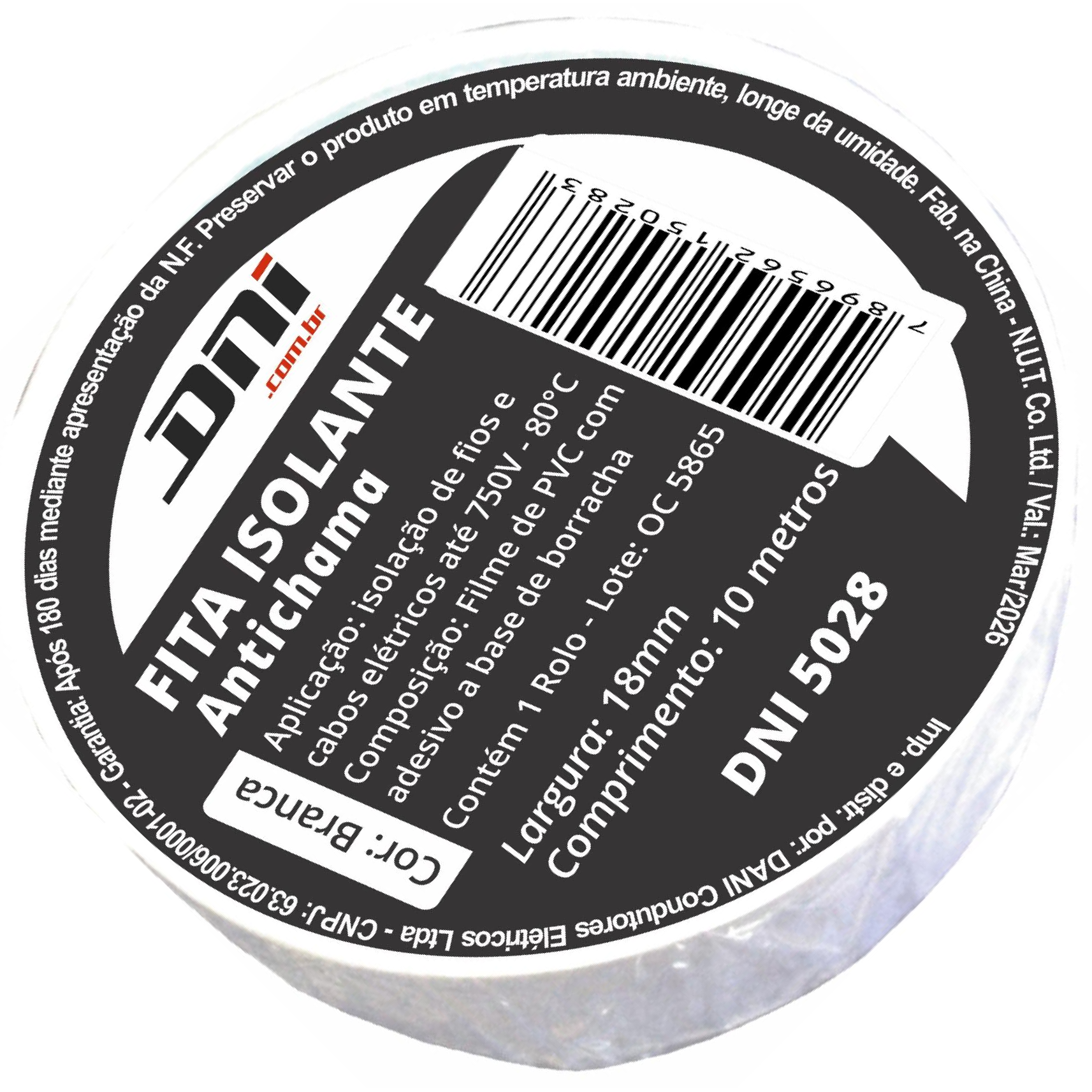 Fita Isolante em PVC Branca Rolo 10 Metros - DNI - 5028