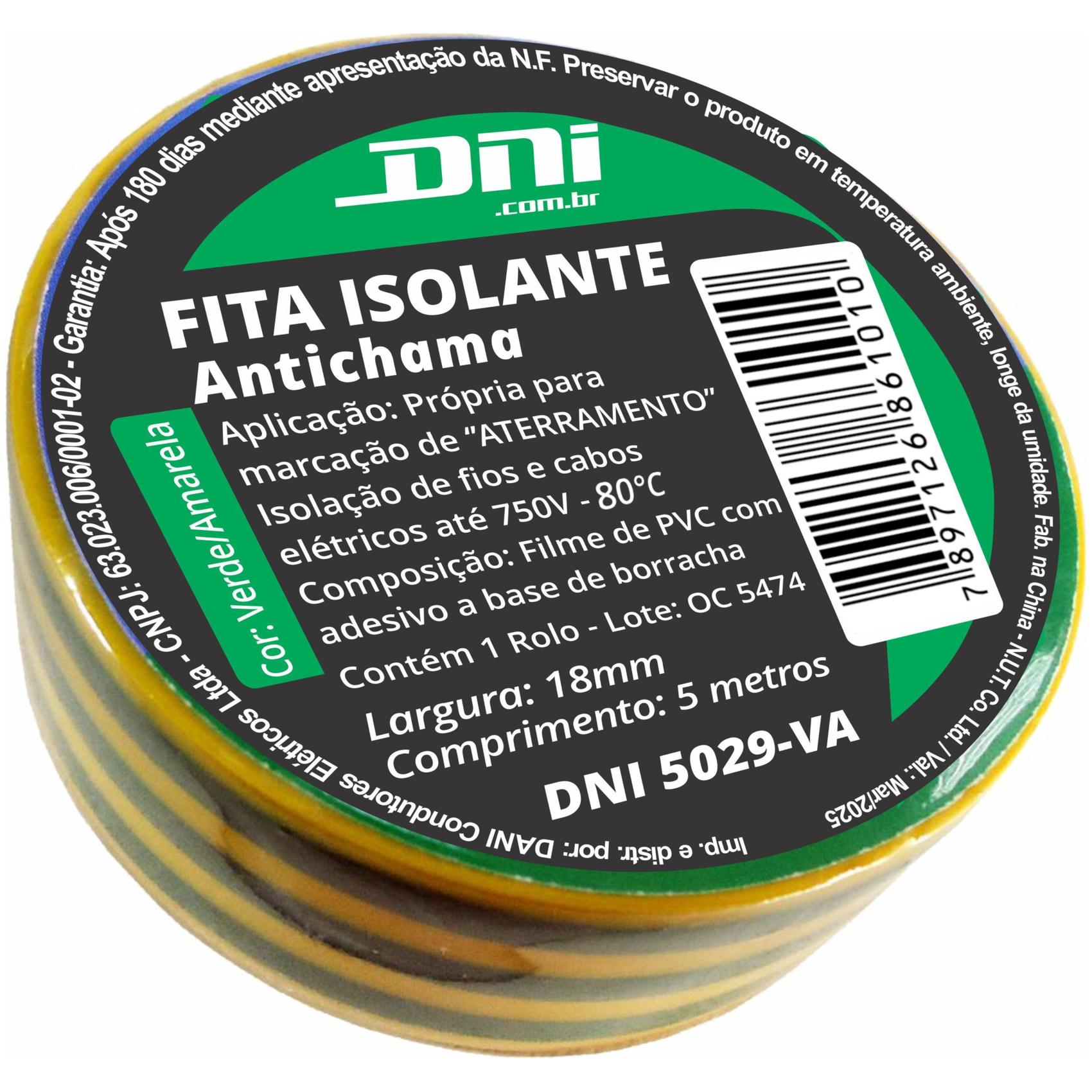 Fita Isolante em PVC Verde Amarela Rolo 5 Metros - DNI - 5029-VA